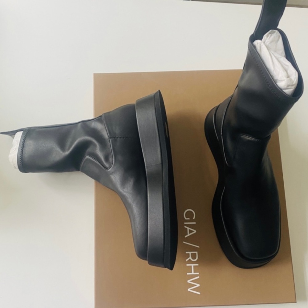 Gia Borghini - Gia x RHW Rosie 11 Platform Black Leather Ankle Boots - EU 37